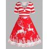 Robe de Noël Ligne A Rayée Flocon de Neige et Cerf de Grande Taille - Rouge 1X