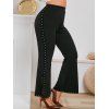 Pantalon Evasé Embelli de Rivet à Fente Latérale de Grande Taille - Noir 2X