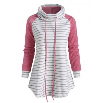 

Funnel Neck Striped Raglan Sleeve Sweatshirt, Light pink