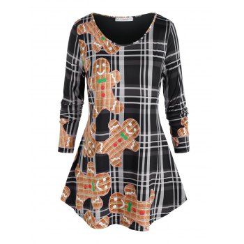 

Plus Size Checkered The Gingerbread Man Print T Shirt, Black