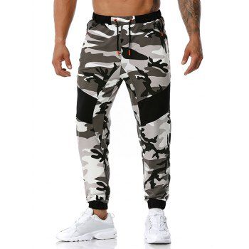 

Zipper Pockets Camouflage Print Sports Pants, Gray