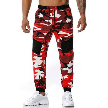 

Zipper Pockets Camouflage Print Sports Pants, Red