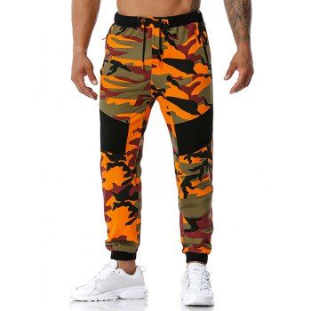 

Zipper Pockets Camouflage Print Sports Pants, Orange