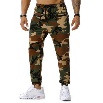 

Camouflage Print Zipper Pockets Sports Pants, Army green