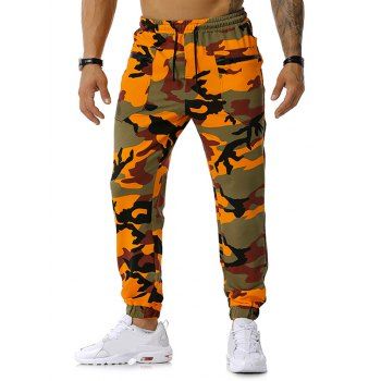 

Camouflage Print Zipper Pockets Sports Pants, Orange