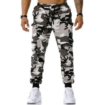 

Zipper Pockets Camouflage Print Cargo Pants, Gray