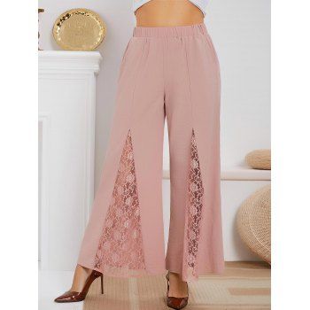 

Lace Panel High Waisted Plus Size Boot Cut Pants, Light pink