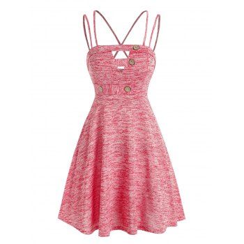 

Space Dye Print Cut Out Crossover Mock Button Strappy Mini Dress, Pink