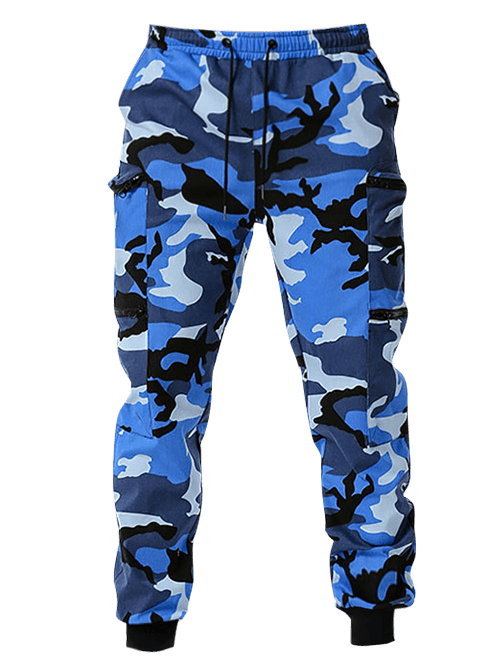 [35% OFF] 2021 Zipper Pockets Camouflage Print Cargo Pants In BLUE ...