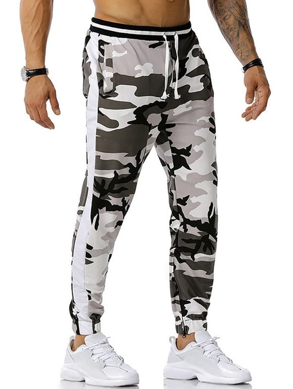 Pantalon de Sport à Imprimé Camouflage Zippé Fendu - Gris XXXL