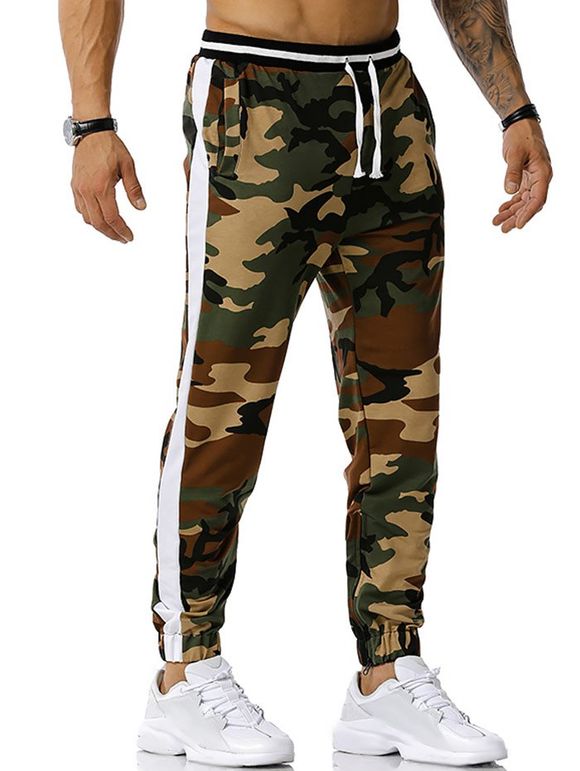 Pantalon de Sport à Imprimé Camouflage Zippé Fendu - Vert Armée XL