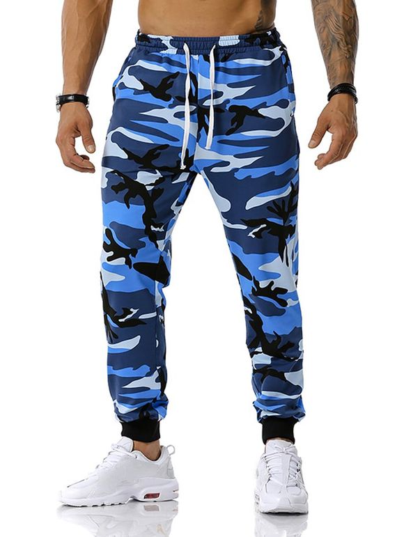 Pantalon de Sport Motif de Camouflage à Cordon - Bleu XXXL