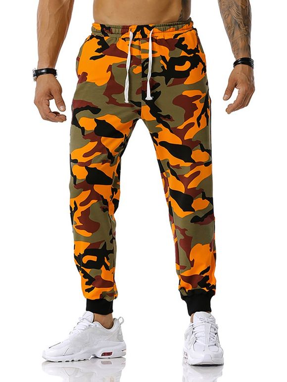 Pantalon de Sport Motif de Camouflage à Cordon - Orange XXXL