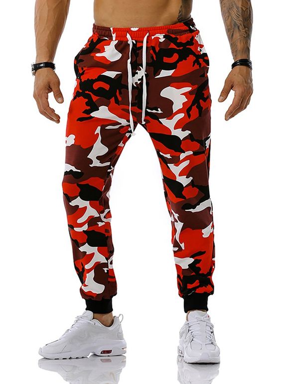 Pantalon de Sport Motif de Camouflage à Cordon - Rouge XXL