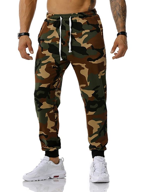 Pantalon de Sport Motif de Camouflage à Cordon - Vert Armée XXL