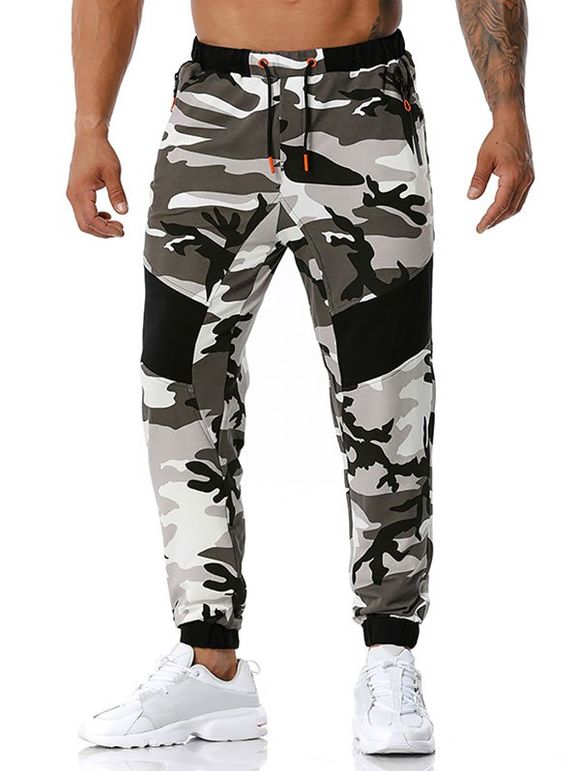 Pantalon de Sport à Imprimé Camouflage avec Poches Zippée - Gris XL