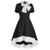 Robe de Noël Haute Basse en Fausse Fourrure Insérée avec Nœud Papillon - Noir 3XL