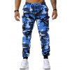 Pantalon Cargo à Imprimé Camouflage avec Poches Zippée - Bleu XXXL