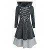 Lace Up Layered Hooded Midi Dress - BLACK M