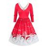 Robe Col en V à Manches Longues à Imprimé Père Noël Grande-Taille - Rouge L