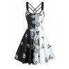 Mini Robe à Bretelles sans Manches avec Bordures Contrastes à Imprimé Roses en Ligne A - Noir L