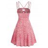 Space Dye Print Cut Out Crossover Mock Button Strappy Mini Dress - PINK M
