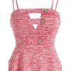 Space Dye Print Cut Out Crossover Mock Button Strappy Mini Dress - PINK M