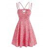 Robe à Bretelle Découpée Chinée Imprimée avec Faux Bouton - Rose 2XL