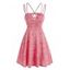 Robe à Bretelle Découpée Chinée Imprimée avec Faux Bouton - Rose 2XL