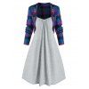 Robe Plissée Rose Motif à Carreaux avec Bouton - multicolor A 3XL