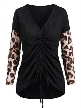 Leopard Animal Print Cinched Drop Shoulder Knitwear