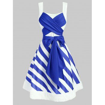 

Christmas Striped Faux Fur Insert Bowknot Dress, Blue