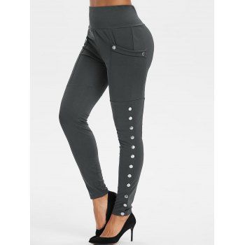

High Waisted Pocket Snap Button Side Leggings, Gray