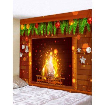 

Fireplace Printed Christmas Decoration Wall Tapestry, Brown