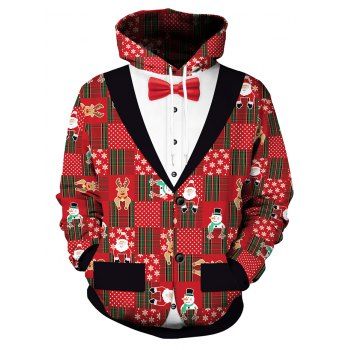 Fuax Tuxedo Christmas Pattern Hoodie, Red