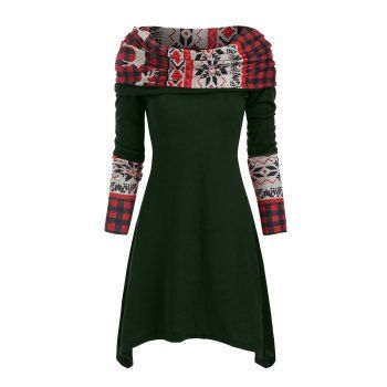 

Elk Plaid Knitted Multiway Asymmetrical Dress, Dark green