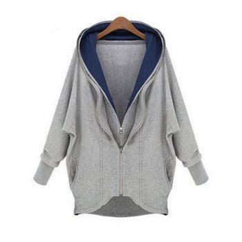 

Hooded Double Zip High Low Pockets Jacket, Gray