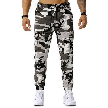 

Drawstring Camouflage Print Jogger Cargo Pants, Gray