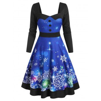 

Sweetheart Neck Christmas Snowflake Print Vintage Dress, Blue