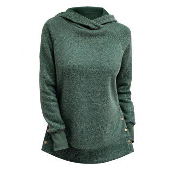 

Raglan Sleeve Snap Button Side Hoodie, Deep green