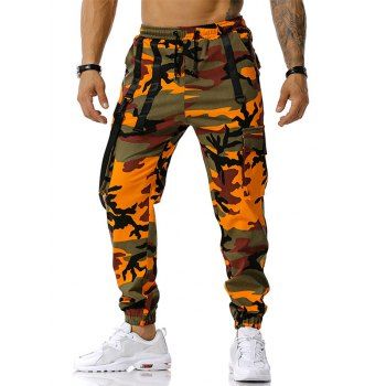 

Drawstring Camouflage Print Strap Cargo Pants, Orange