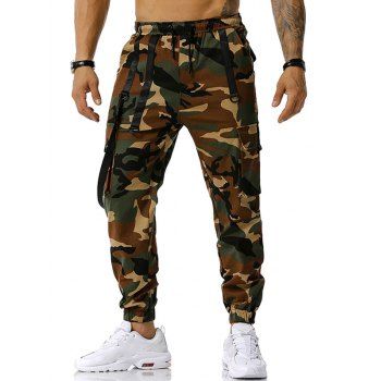 

Drawstring Camouflage Print Strap Cargo Pants, Army green