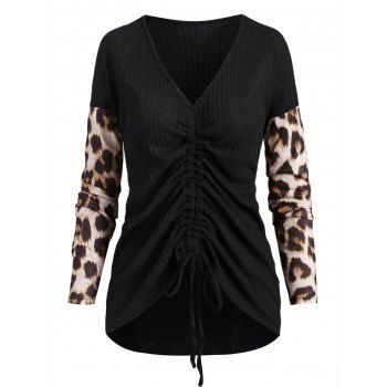 

Leopard Animal Print Cinched Drop Shoulder Knitwear, Black