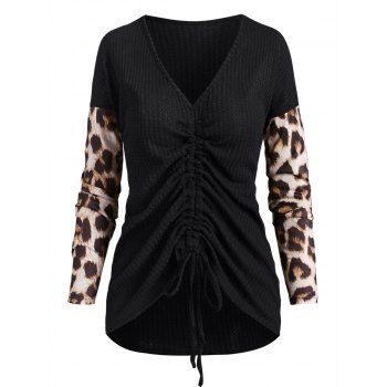 Leopard Animal Print Cinched Drop Shoulder Knitwear
