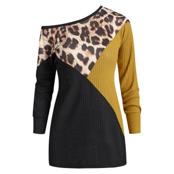 

Leopard Contrast Mixed Media Drop Shoulder Knitwear, Black
