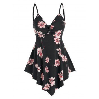 

Asymmetric Floral Print Tank Top, Black