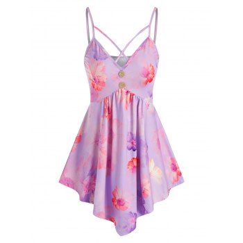 

Asymmetric Crisscross Floral Print Tank Top, Light purple