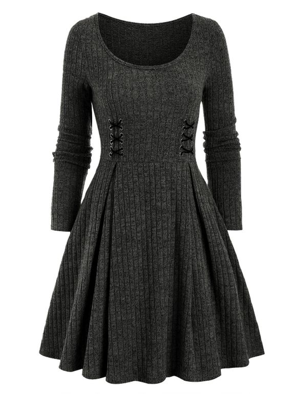 Mini Robe Côtelée Croisée à Taille Haute - Noir M