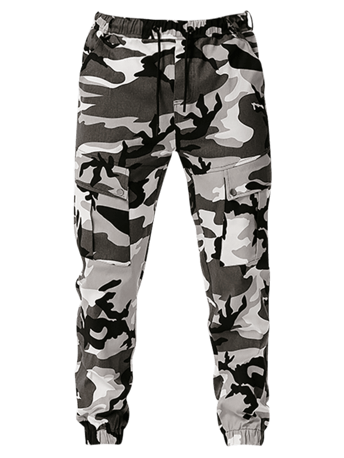 [33% OFF] 2021 Drawstring Camouflage Print Jogger Cargo Pants In GRAY ...