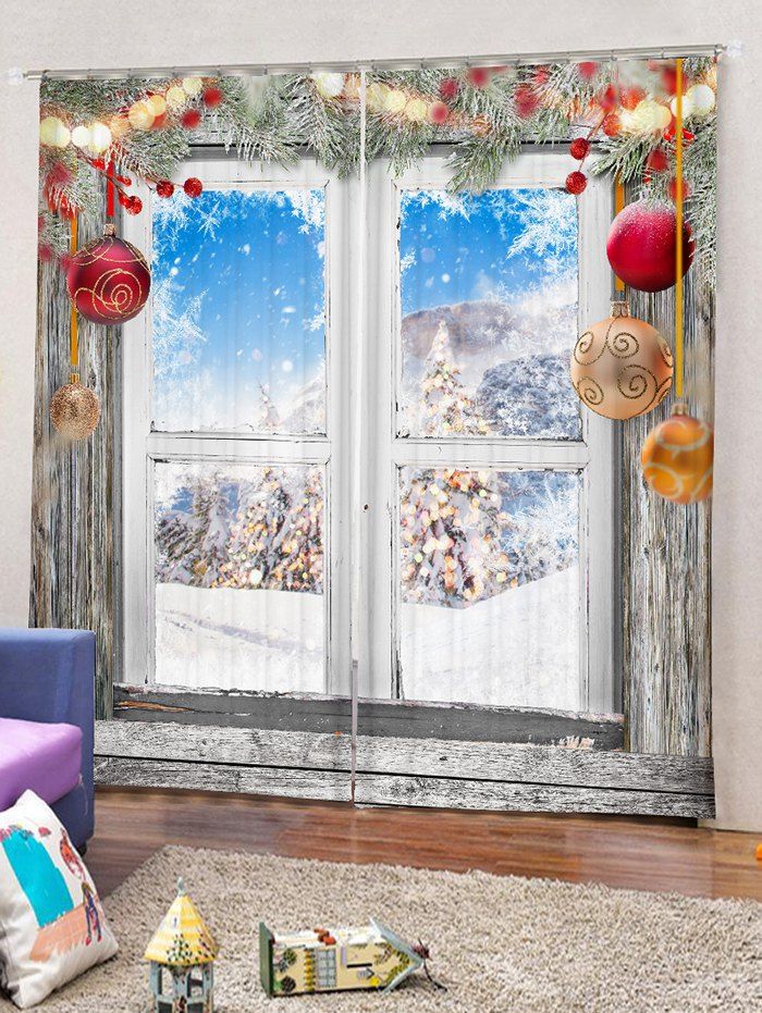 [27% OFF] 2020 2 Panels Window Snow Christmas Print Window Curtains In ...